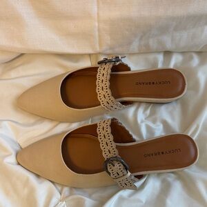 Lucky Brand Women's Cream Mules with Buckle Detail